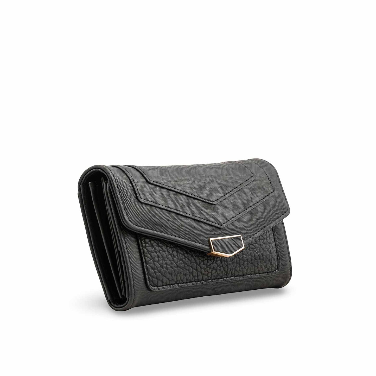 Black PU Leather Women Tri-Fold Wallet with Multiple Card Slots
