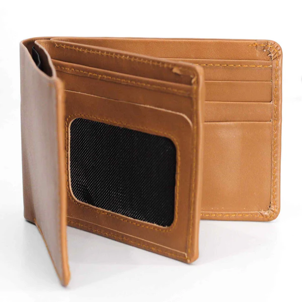 Men Tan PU Leather Bifold Wallet
