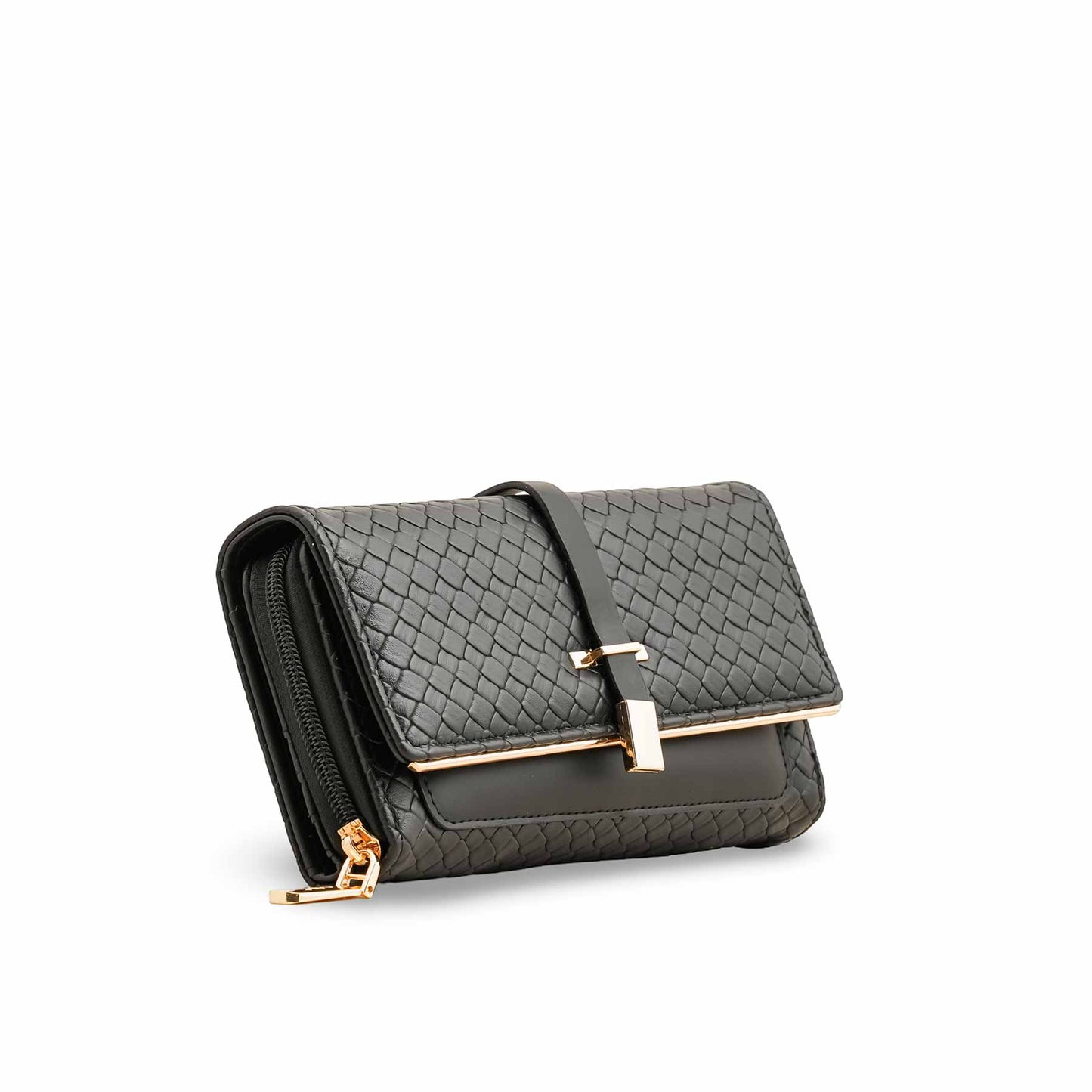Black Woven PU Leather Women Wallet