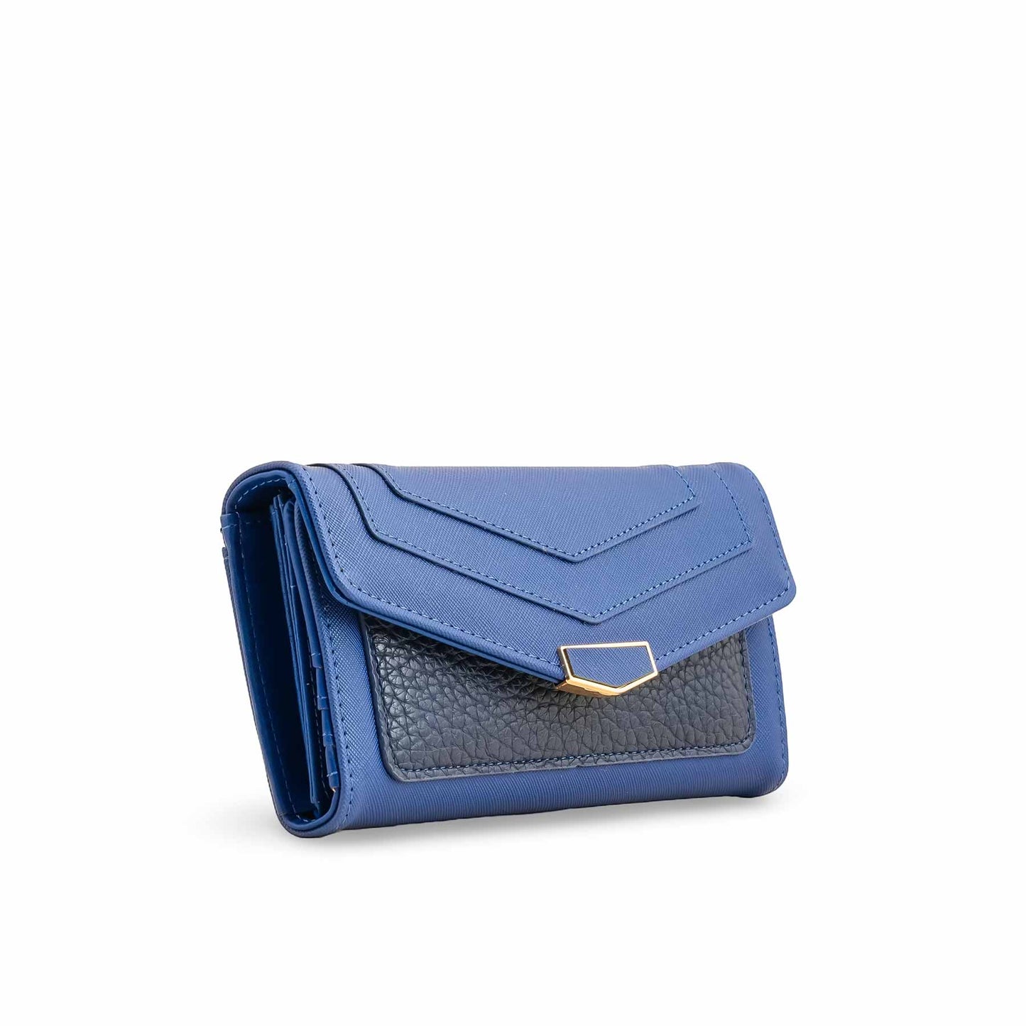 Blue PU Leather Women Tri Fold Wallet